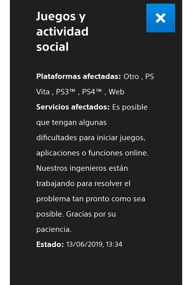 Las plataformas afectadas son las consolas PS Vita, PS3, PS4, los sitios web y otros dispositivos no enlistados.