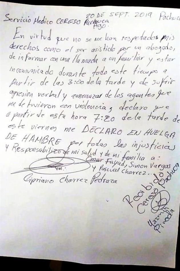 El ex legislador difundió la carta en sus redes sociales.