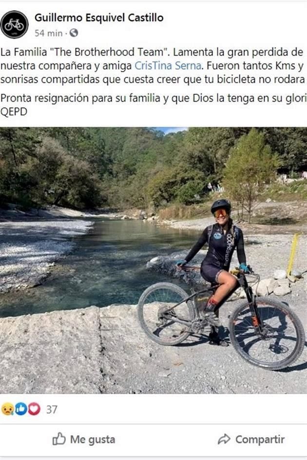 Cristina pertenecía al grupo de ciclistas Brotherhood, que deseó pronta resignación a la familia de la ciclista.