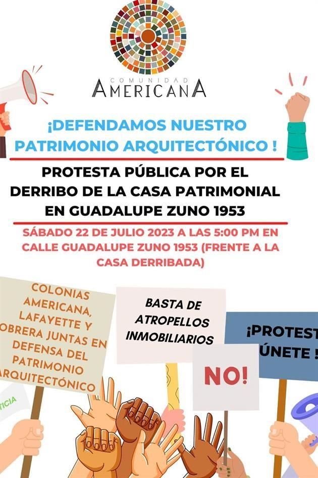 Habitantes de la Colonia Americana protestarán contra la demolición de patrimonio relevante en esa zona.