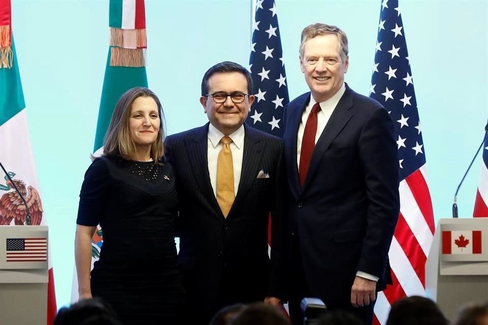 Chrystia Freeland, Ildefonso Guajardo y Robert Lighthizer fueron los negociadores del T-MEC.