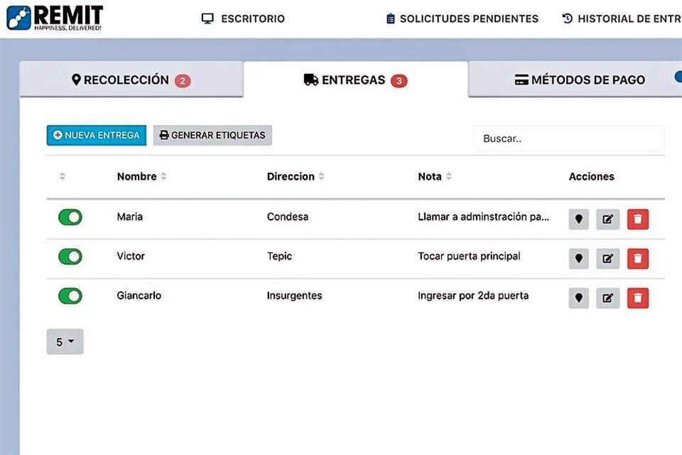 Con Remit puedes enviar múltiples paquetes a la vez. La empresa tiene un algoritmo que traza la ruta más rápida.