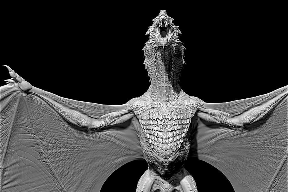 Drogon y sus hermanos crecieron tanto que los detalles en cada escama fueron más demandantes de tiempo y de las capacidades de su PC, tanto que diseñó a los dragones por mitades.
