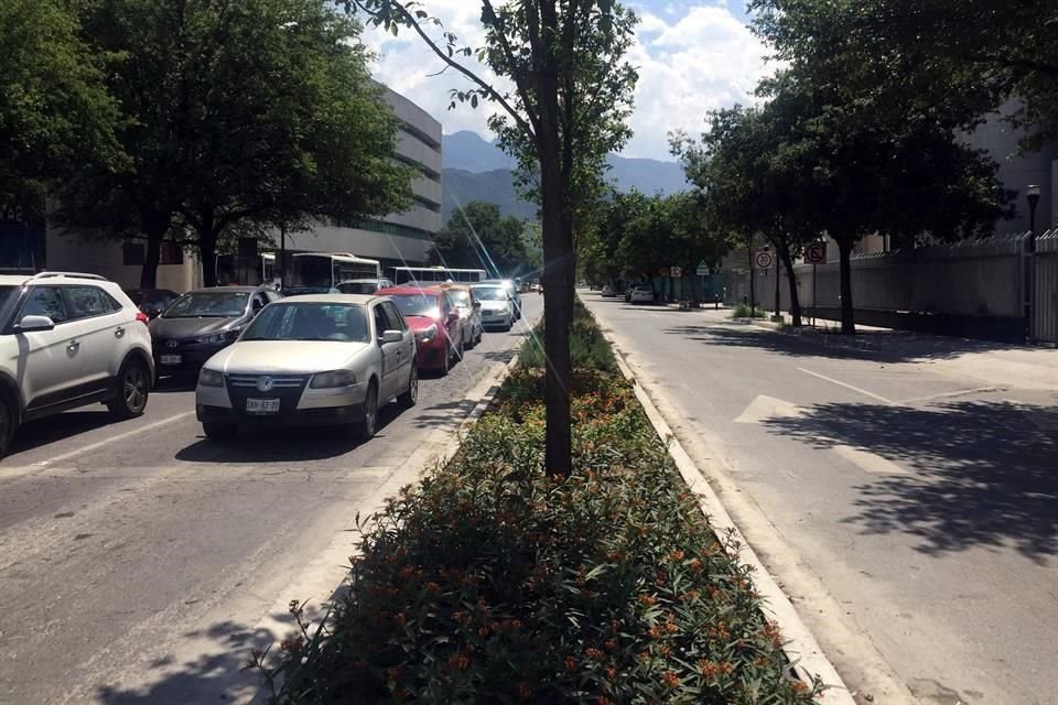 El tramo de Fernando García Roel cuenta con un camellón central, banquetas amplias y dos carriles por lado de circulación.