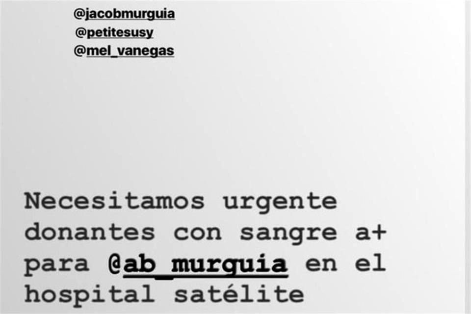 En redes sociales se han difundido mensajes solicitando donadores de sangre y su estado es reportado como reservado.