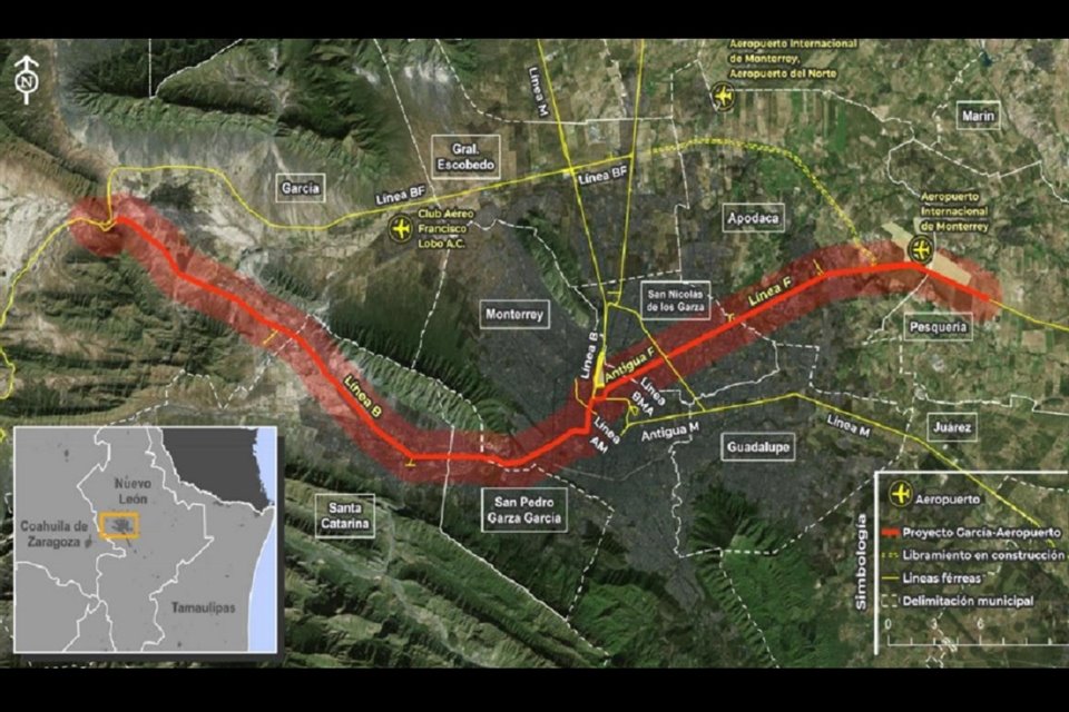 El tren suburbano iría de García al Aeropuerto.