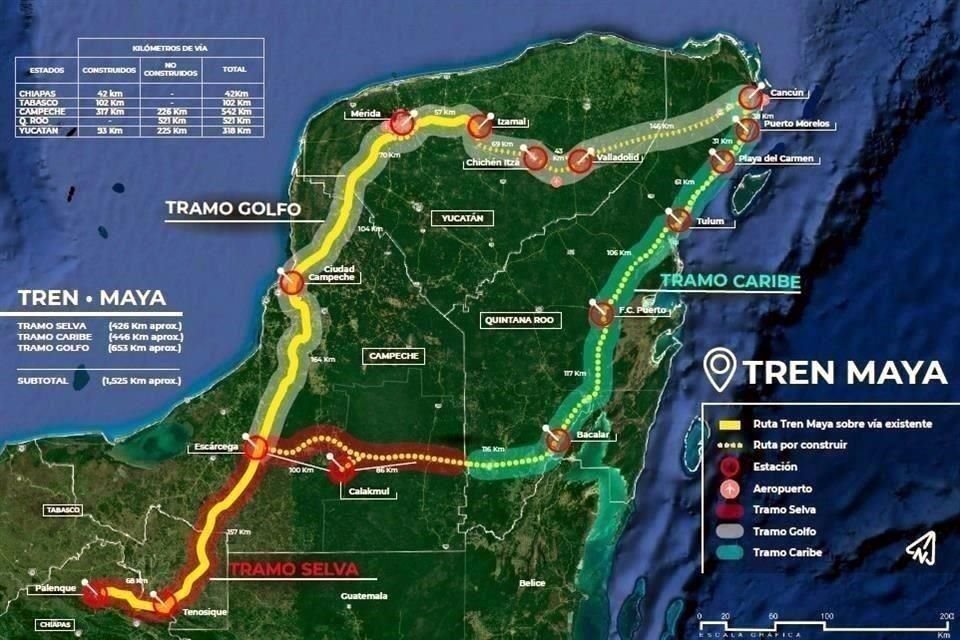 AMLO ha propuesto que el Tren Maya tenga cinco estaciones cerca del mismo número de sitios arqueológicos.