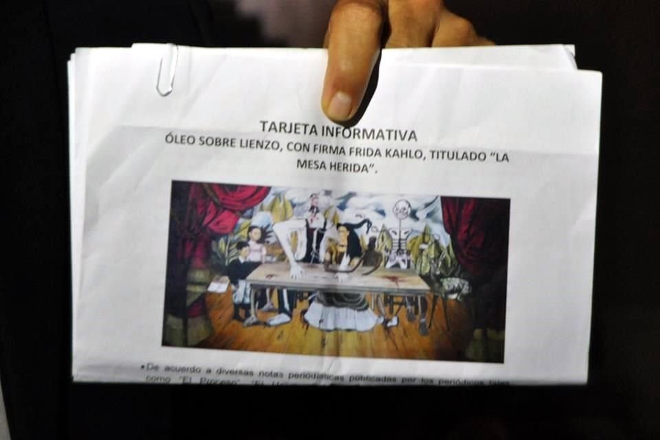 El subsecretario José de Jesús Guízar Nájera dió a conocer la detención de un hombre por intentar certificar ante notaría la obra 'La mesa herida', de Frida Kahlo.