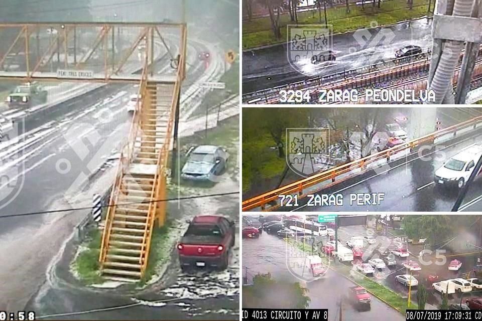 Lluvia afecta circulación en vías como Calzada Ignacio Zaragoza y Circuito Interior; reportan granizada en Carretera México-Toluca.
