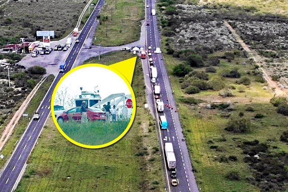 Frenan 3 retenes oficiales, 2 de ellos en territorio de NL, a conductores en la Carretera Monterrey-Reynosa en sólo 14 kilómetros; el primero es de PF y Migración, en NL.