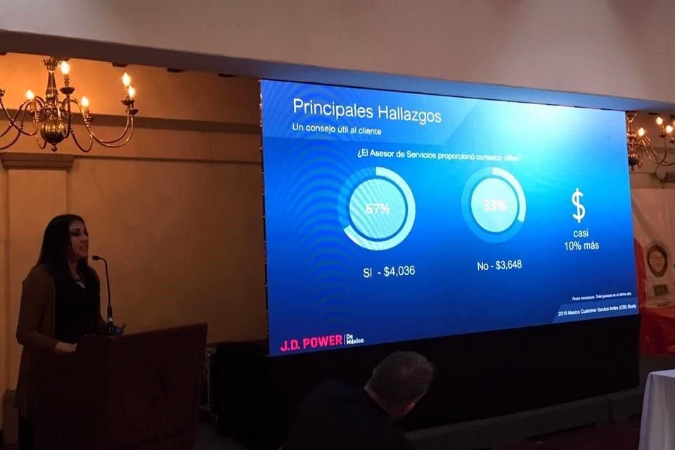 Diana Muñoz, gerente automotriz en J. D. Power México, durante la presentación del estudio Satisfacción con el proceso de servicio en el distribuidor.