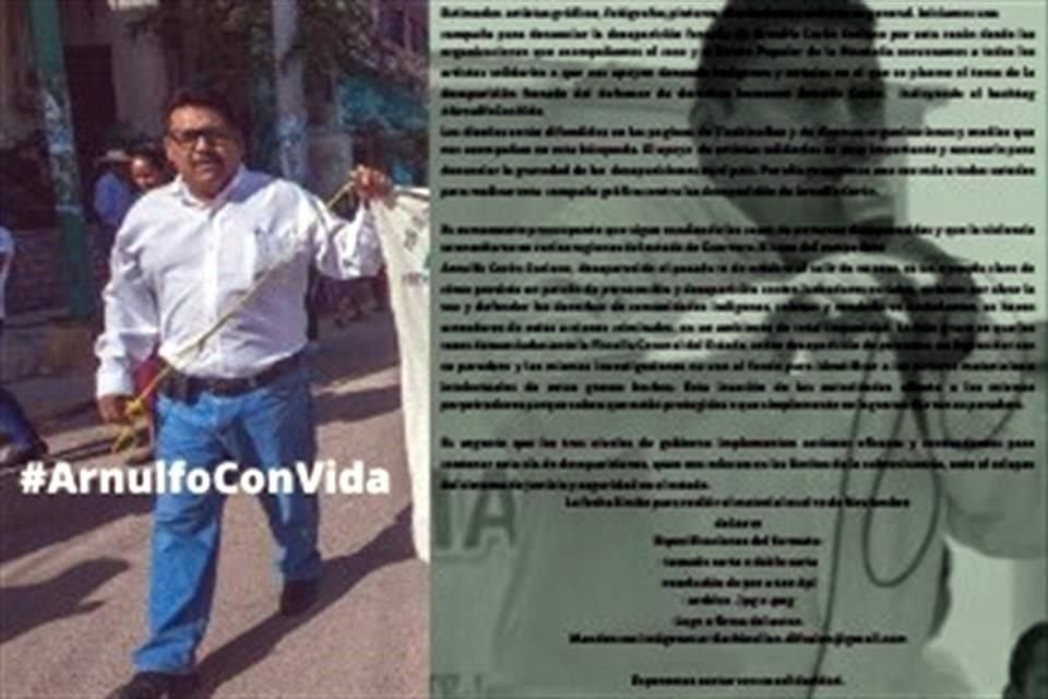 Organizaciones civiles demandaron al Gobierno federal intervenir en la búsqueda del activista Arnulfo Cerón, quien desapareció en Guerrero.