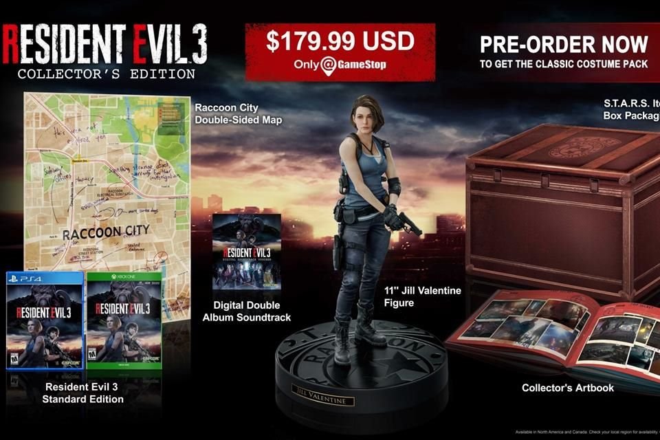 Por un precio de 180 dólares, los fanáticos de la franquicia de Capcom podrán adquirir la edición de colección de RE3, con una figura de Jill Vallentine.