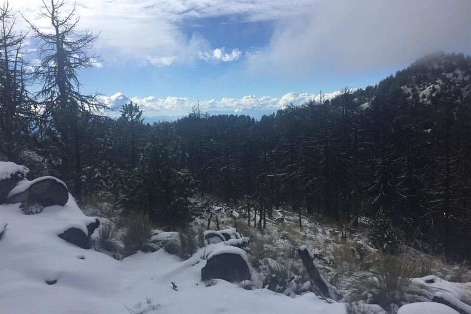 Desde ayer y esta madrugada, el Nevado de Colima registró tres centímetros de nieve en la zona más alta de la montaña y con rápido deshielo.
