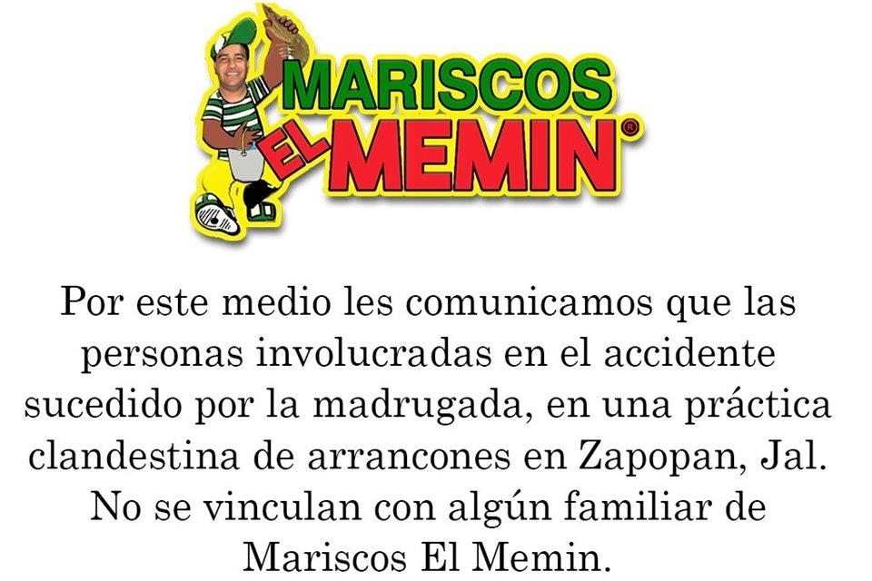Con este comunicado, Mariscos El Memín se deslindó de los hechos ocurridos en el circuito JVC.