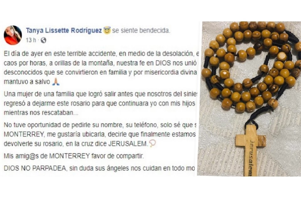 En su perfil de Facebook, Tanya Lissette Rodríguez agradeció el gesto de una mujer que le dio el rosario.