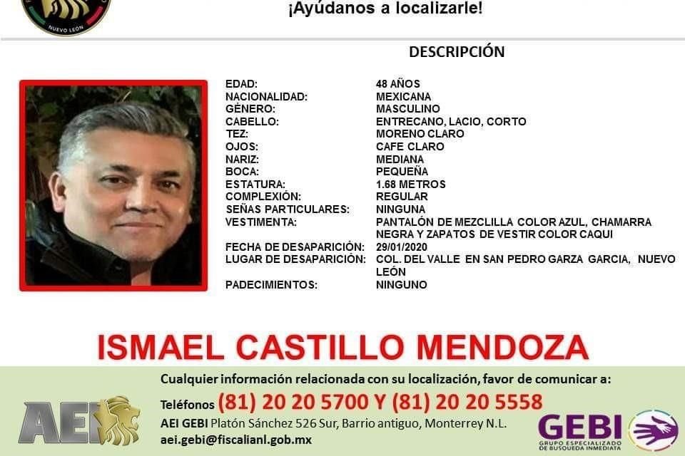 Los reportes de búsqueda de Josefina Montiel Sánchez, de 49 años y de Ismael Castillo Mendoza, de 48, fueron emitidos el jueves por la Agencia Estatal de Investigaciones.