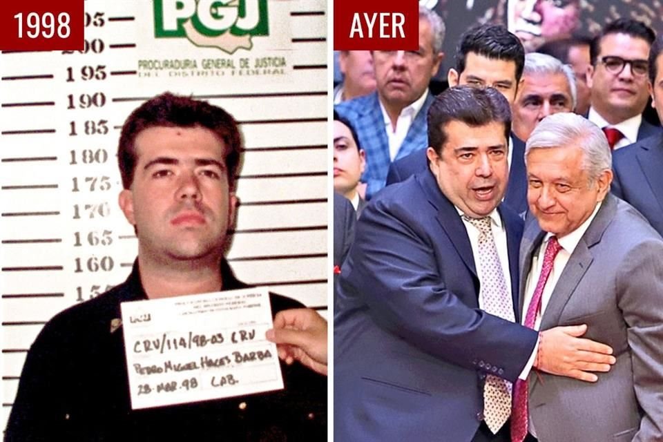 El 28 de marzo de 1998 fue detenido por robo de vehículo y portación de arma (izq). El ahora líder de la CATEM mostró el lunes a AMLO el 'músculo' sindical (der).