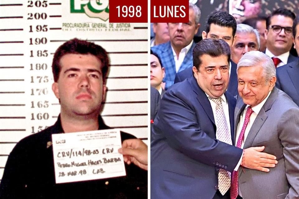 En marzo de 1998 fue detenido por robo de vehículo y portación de arma prohibida (izq). El ahora líder de la CATEM mostró el lunes a AMLO el 'músculo' de esa central (der).