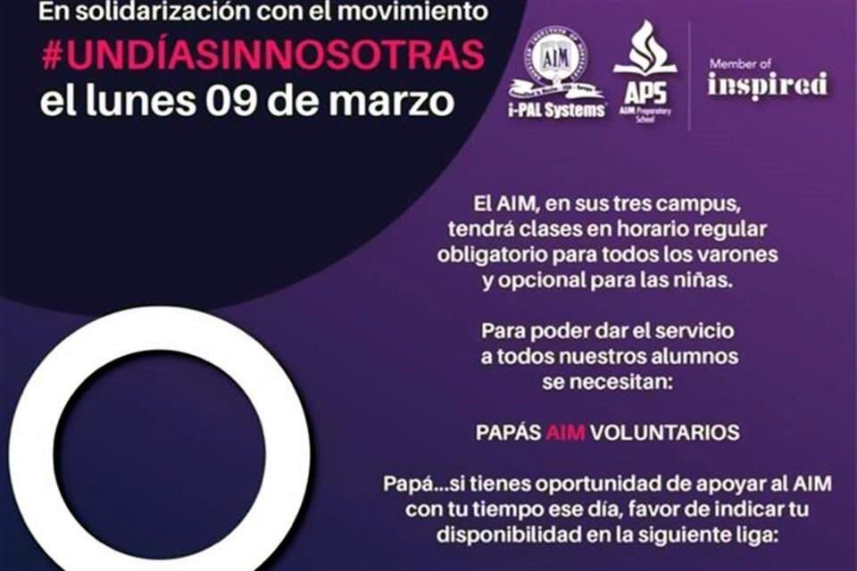 El AIM señaló que la asistencia será obligatoria para los varones.