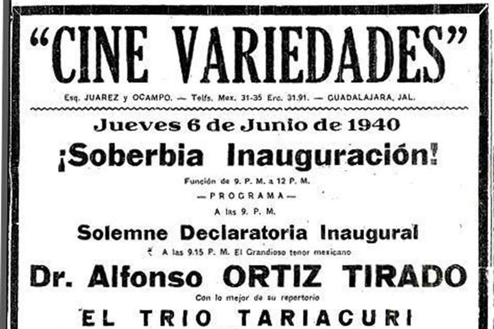 La apertura del cine fue en junio de 1940, con el tenor Alfonso Ortiz Tirado, un espectáculo de variedades y una película de Marlene Dietrich.