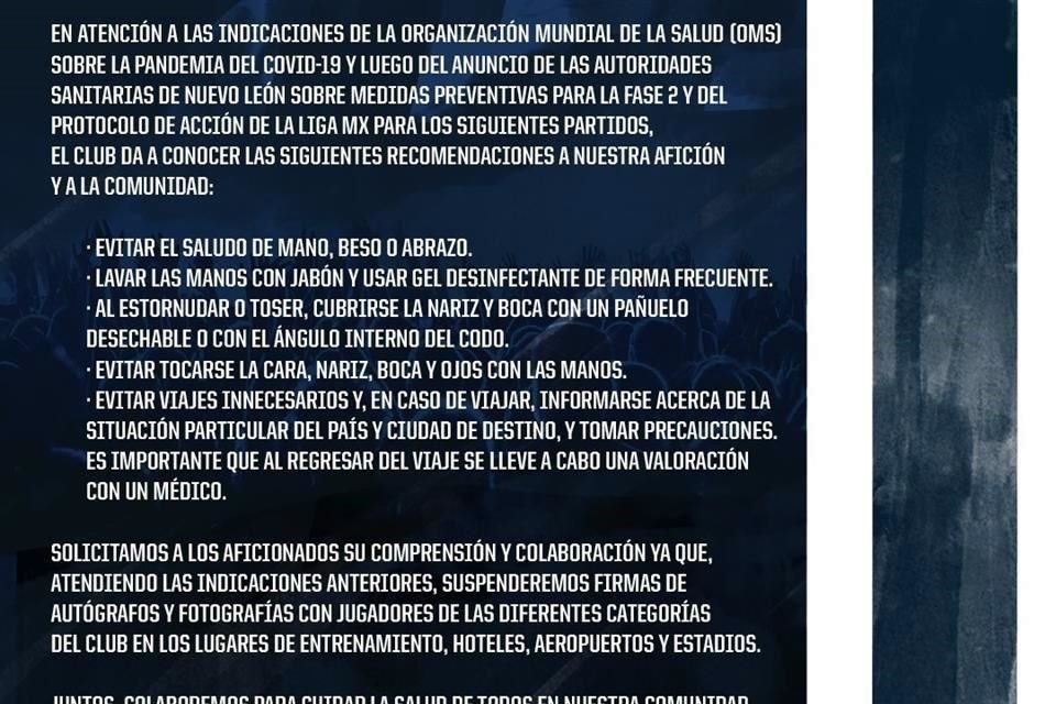 Este fue el comunicado que desplegó el Monterrey en sus redes sociales.