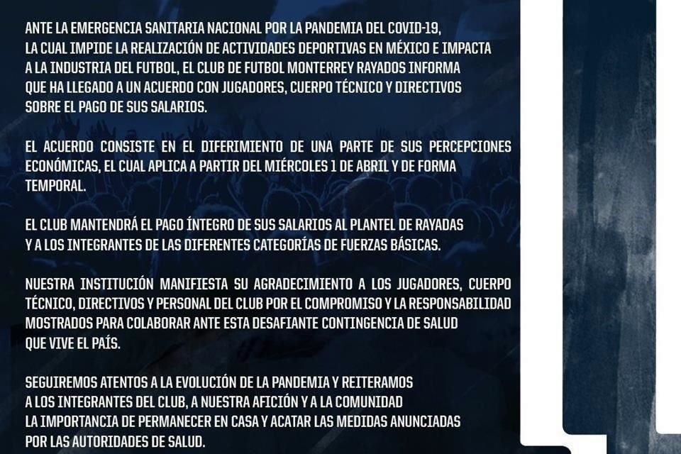 Este es el comunicado que lanzó el Monterrey este miércoles.