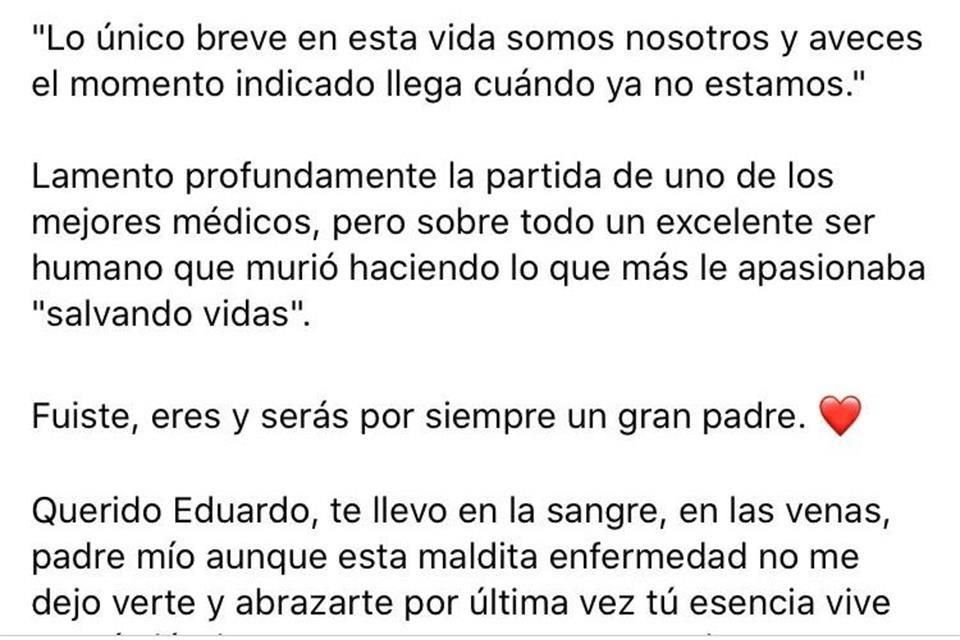 Su hijo se despidió del doctor a través de redes sociales.