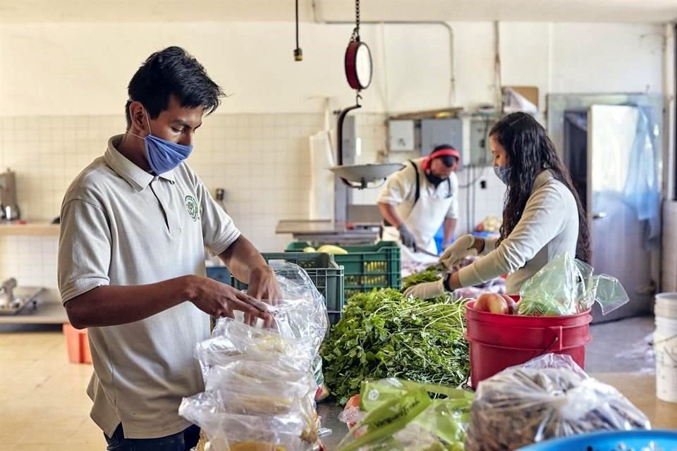 José María Martínez y Sandra Guerrero seleccionan los alimentos que van a darles a los animales.