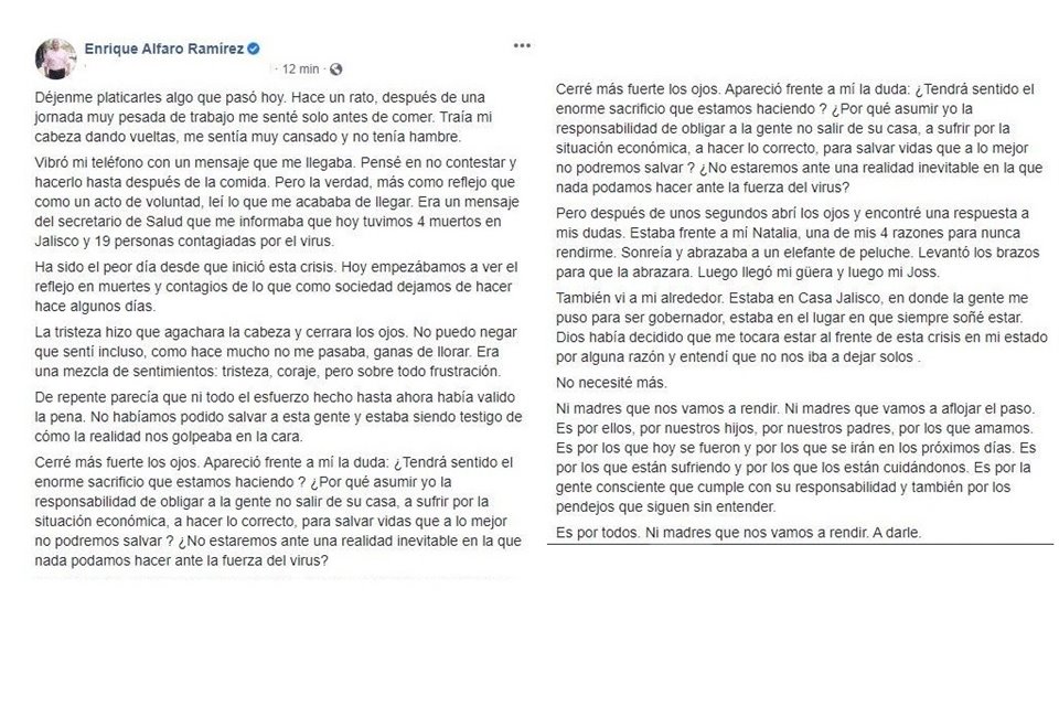 Este fue el mensaje que compartió el Gobernador en redes.