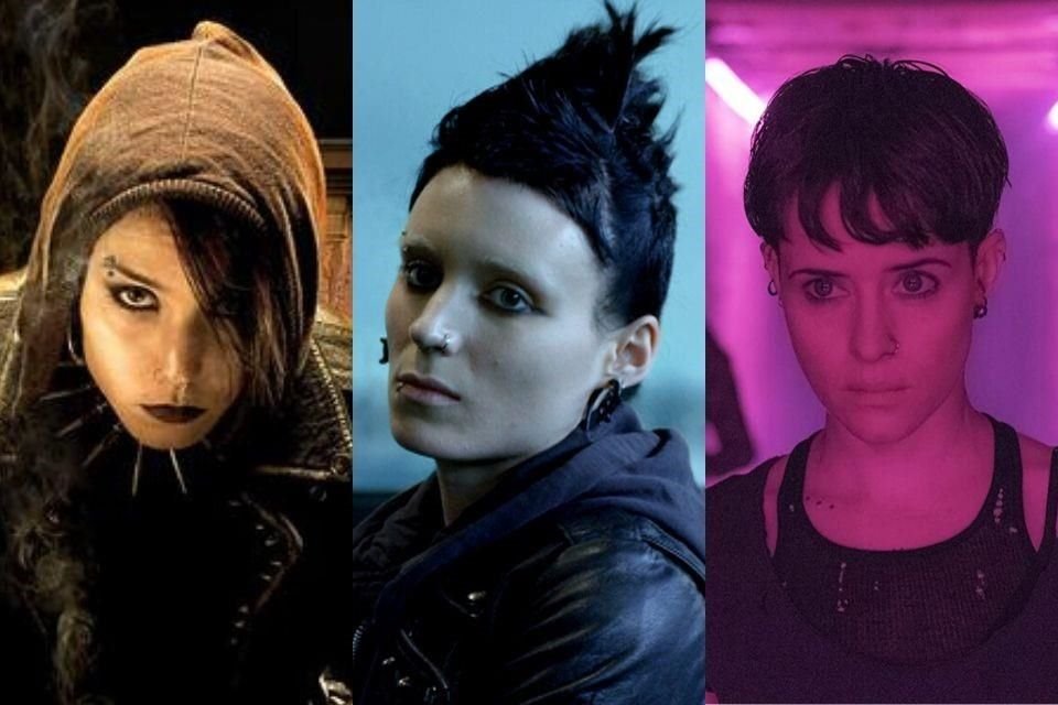 La serie trasladará a Lisbeth Salander a la realidad actual, con una nueva historia; el personaje ha sido interpretado por (Izq. A Der.) Noomie Rapace, Rooney Mara y Claire Foy.
