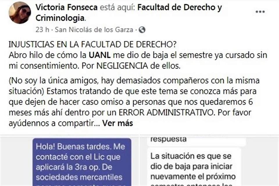 Los quejosos coinciden en que ninguno había aceptado dar de baja el semestre y atribuyen el movimiento a un error administrativo.
