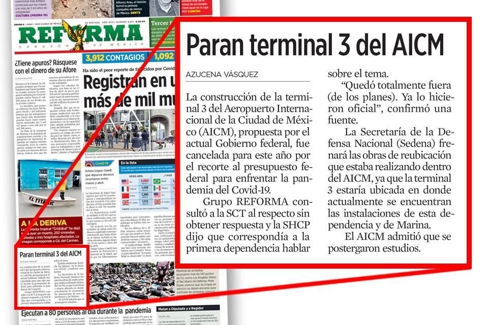 REFORMA reveló la cancelación de la obra.