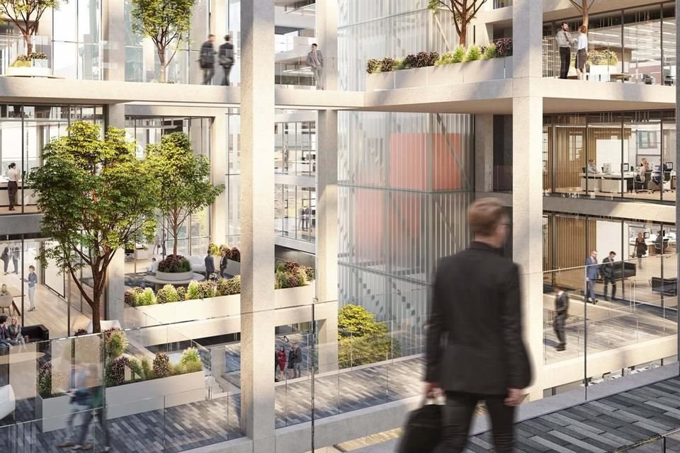 La fluidez del espacio interno contrasta con el exterior formal del edificio.