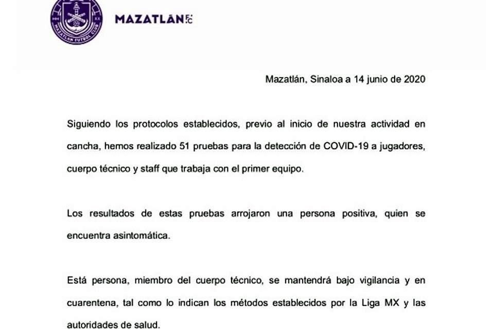 Este es el documento que publicó el club porteño para anunciar el caso de positivo de Covid-19.
