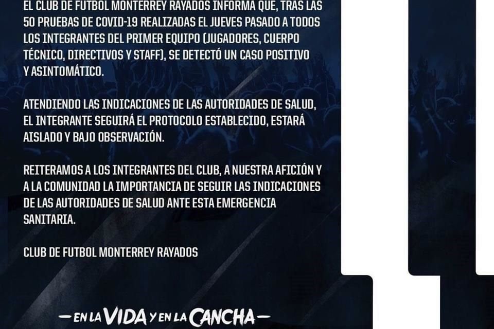 El Monterrey anunció que hay otro caso positivo por coronavirus.