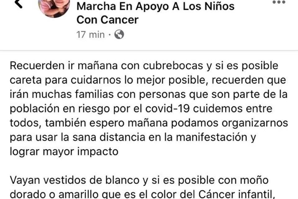 En la publicación donde se invita a la marcha a evitar letreros con fines políticos.