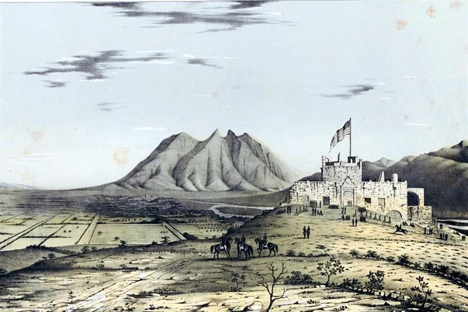 Obra de Daniel Powers Whiting y Frederick J. Swinton que muestra el Palacio del Obispado después de la Batalla de Monterrey. Durante la ocupación estadounidense hubo toque de queda en la Ciudad.