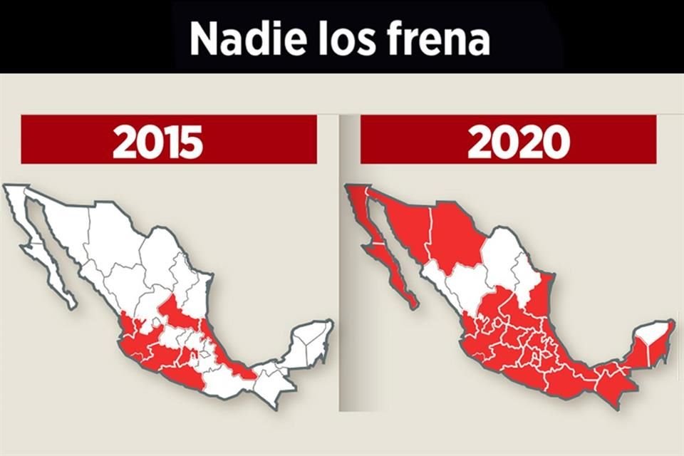 En el 2015, por primera vez la DEA decretó al CJNG como una organización criminal internacional. En 2018 estaban en 22 estados y ahora su ola violenta llegó a 27 entidades.