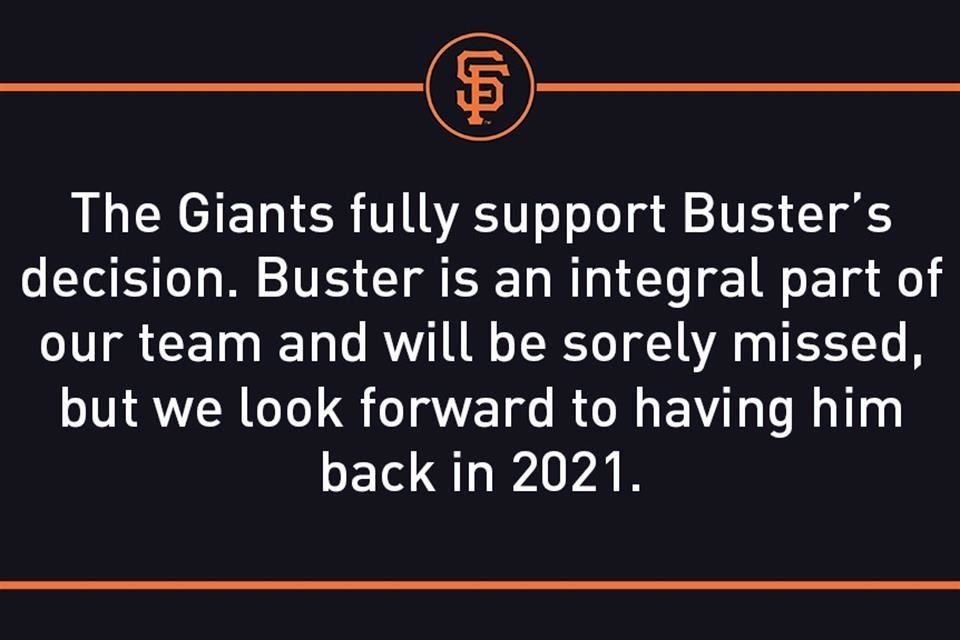 El anuncio de los Gigantes de San Francisco fue para apoyar a su catcher Buster Posey.