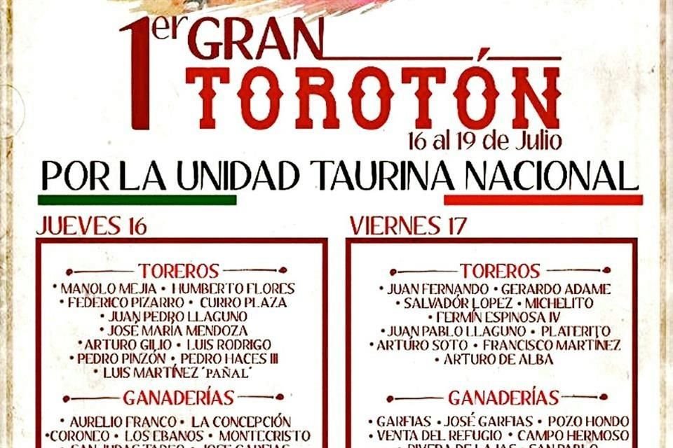 En redes sociales, el líder sindical compartió el cartel de los toreros y las ganaderías que participan.