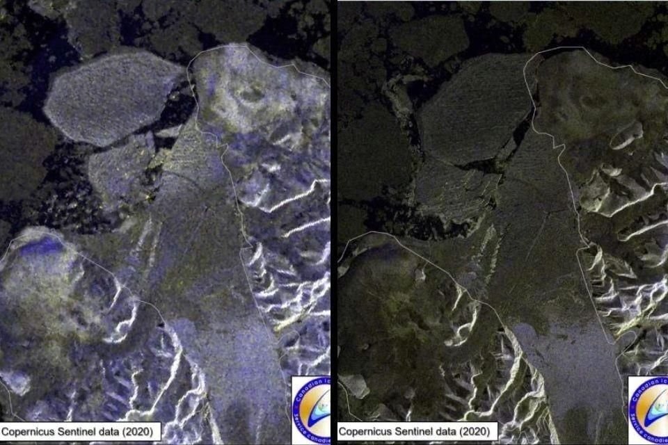 La última plataforma de hielo que se mantenía intacta en el Ártico canadiense perdió casi la mitad de su área en dos días.