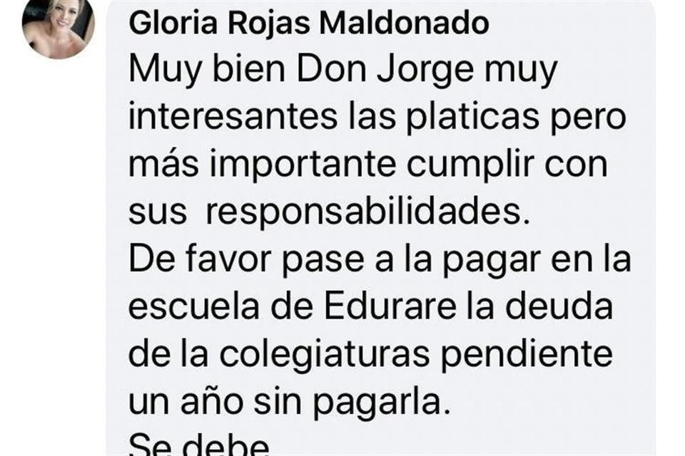 Gloria Rojas Maldonado reaccionó a la publicación de Arana.