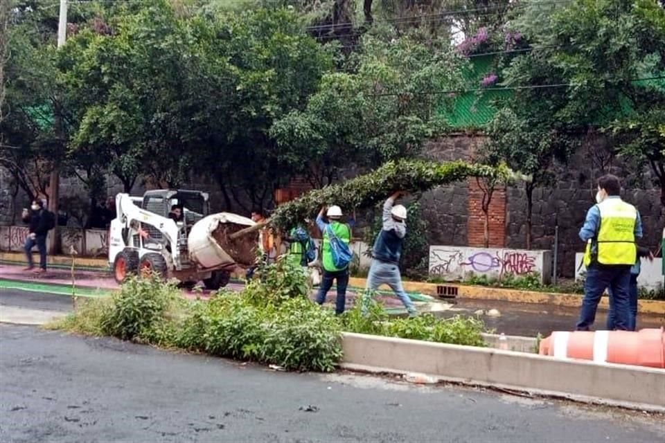 Vecinos de Xoco acusan que trabajadores intervienen la calle Real de Mayorazgo como parte del proyecto de Mítikah, sin haber hecho consulta ciudadana.