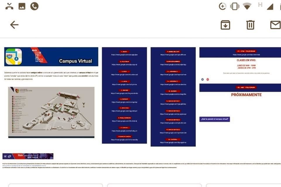 El campus virtual fue diseñado para simular que se está dentro de la UP y generar contacto digital entre los estudiantes.
