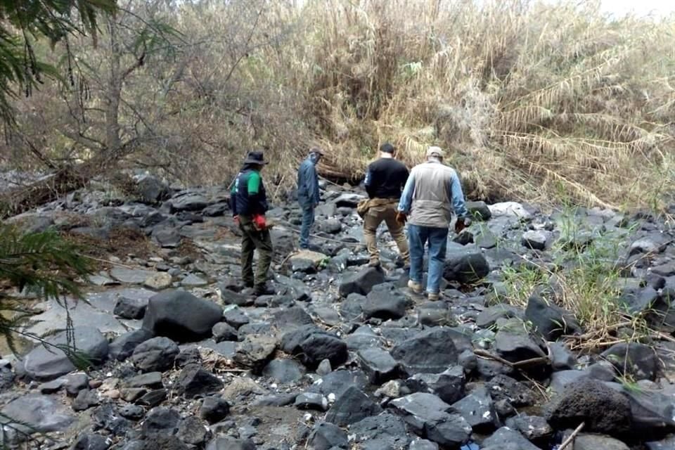 Al pasar por la zona, un elemento de la CNB tomó una varilla y la hundió en la tierra, al sacarla se percibió el olor fétido de la muerte.