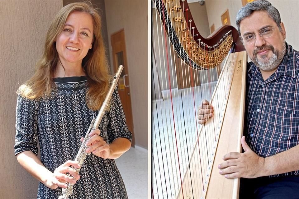 La flautista Graciela González y el arpista José Enrique Guzmán.