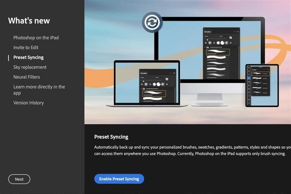 Además, Adobe también presentó herramienta para sincronizar ajustes predeterminados en otros dispositivos en los que trabajen los usuarios.