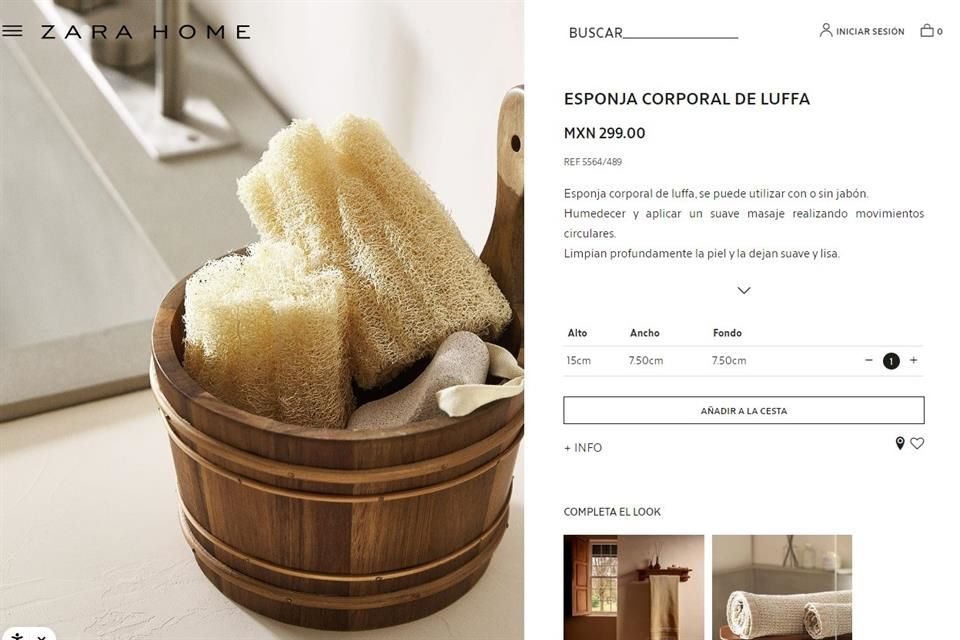 Zara ofrece su producto como 'esponja corporal de luffa', como parte de su nueva línea Spa Collection.