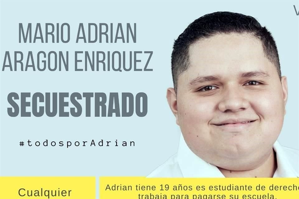Tras la desaparición de un joven de 19 años identificado como Mario Adrián Aragón Enríquez, familiares y amigos realizan acciones para tener datos sobre su ubicación.